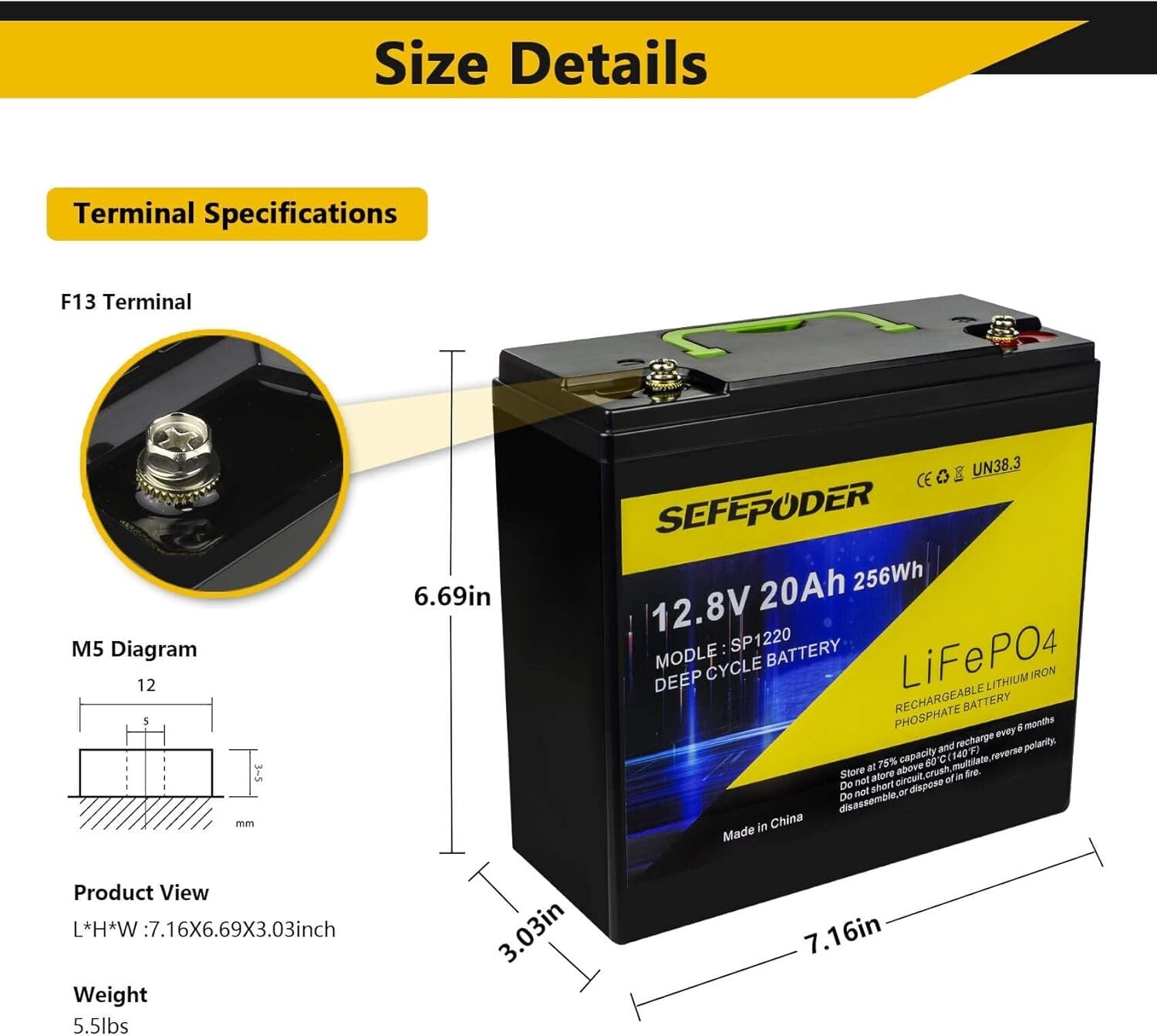 Compact 12V 20Ah LiFePO4 Lithium Battery - Reliable Power for Fish Finders & RVs