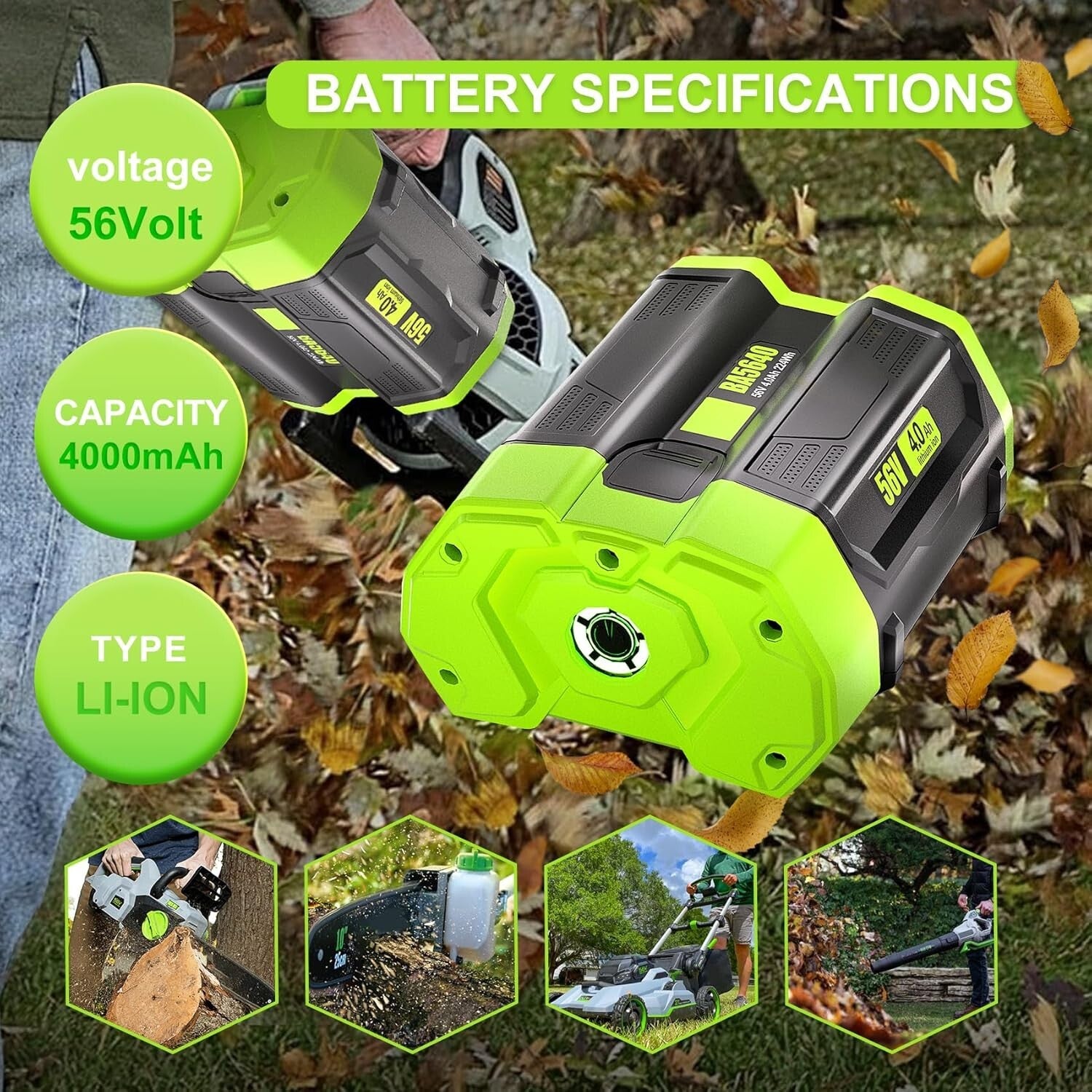Durable 56V 4.0Ah EGO Replacement Battery with Power Indicator & Storage Holder