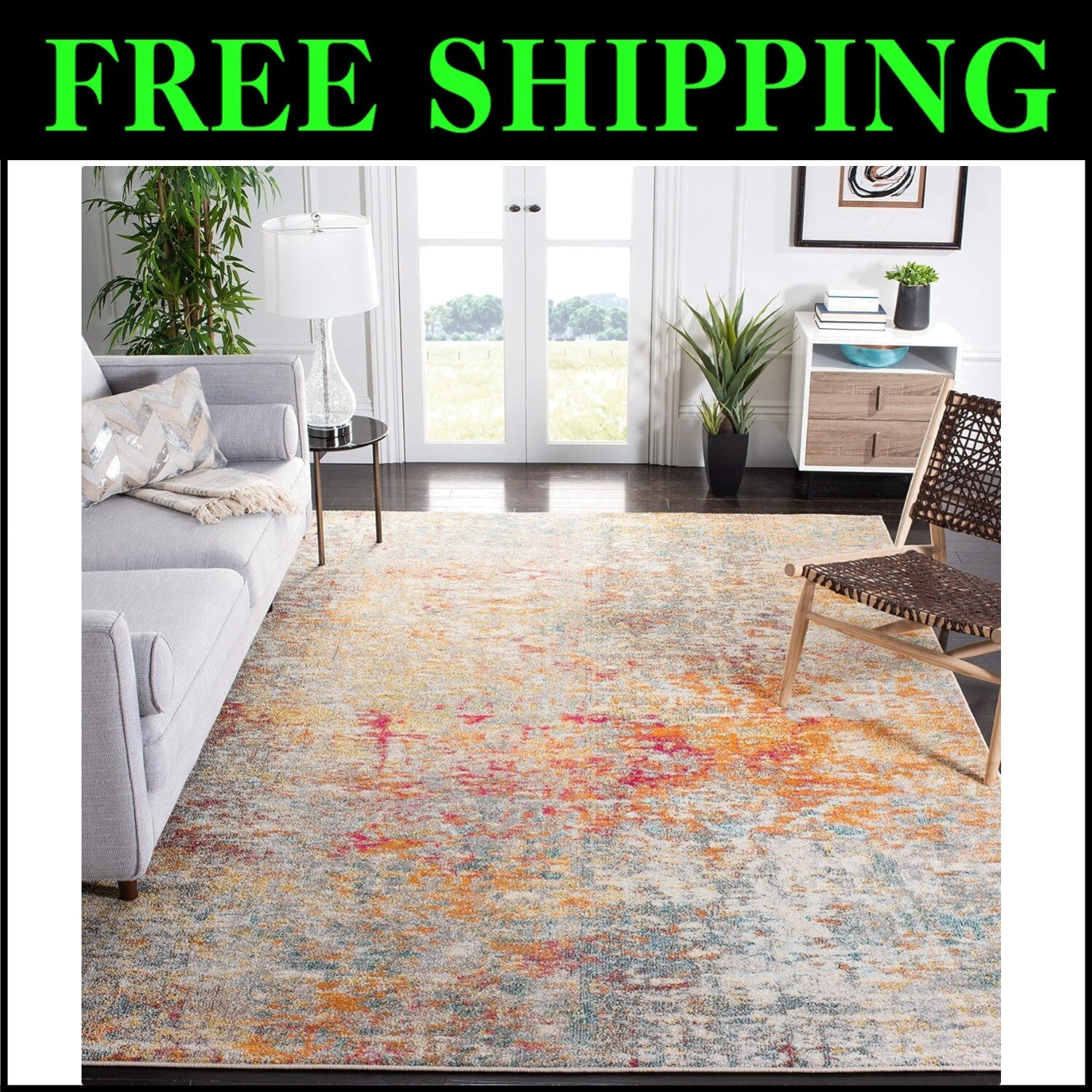 Kid & Pet-Friendly 9' x 12' Area Rug - Stain Resistant Modern Abstract Design