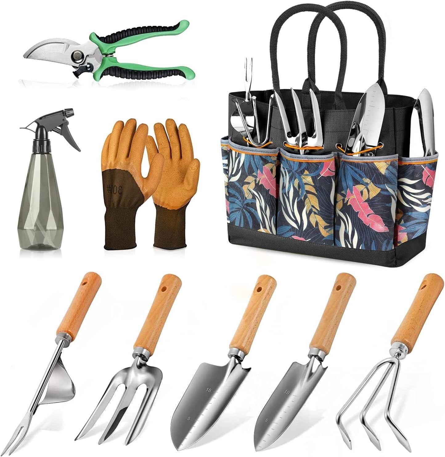 9-Piece Heavy-Duty Gardening Tools Set with Stylish Tote Bag - Ideal Gift for...