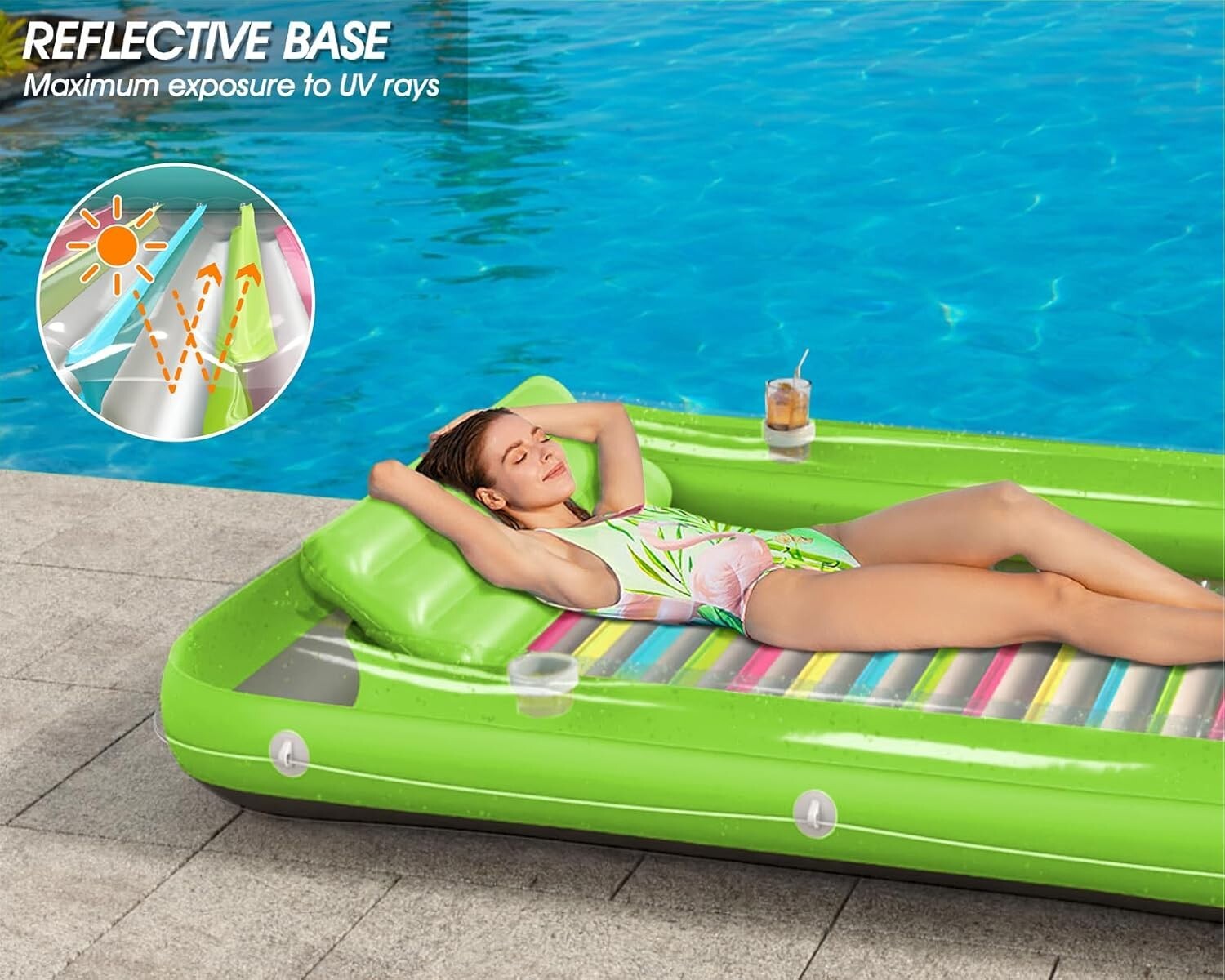 Extra-Large Inflatable Lounger with Pillow & Cup Holders for Pool Relaxation