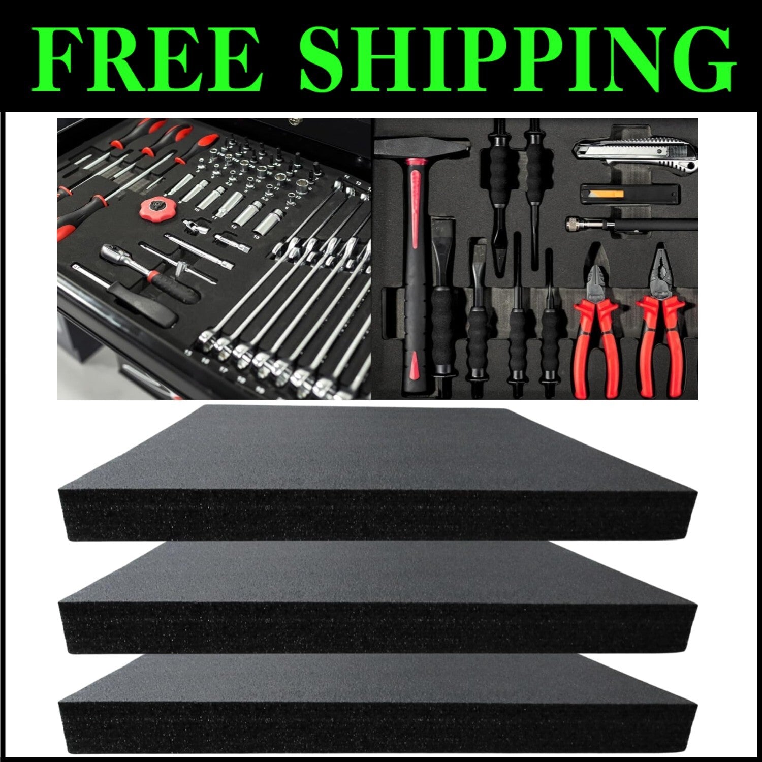 Protective Black Polyethylene Tool Box Foam - 3 Pack, Easy to Cut & Install