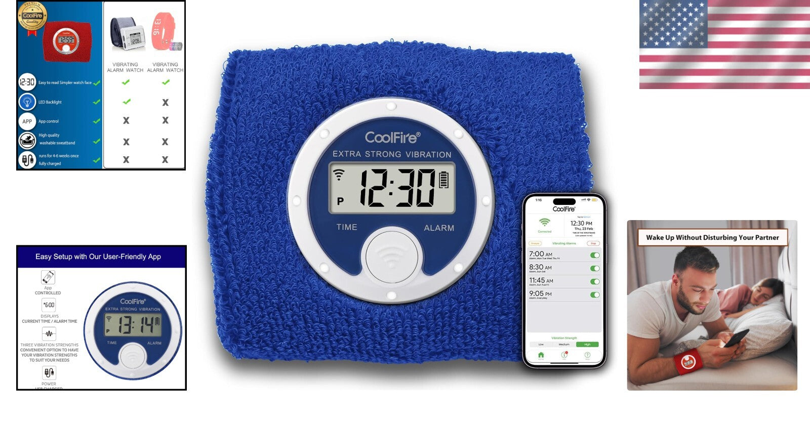 Comfortable Sweatband Vibrating Alarm Watch with Large Backlight LCD Display