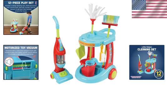 Child-Friendly Cleaning Play Set - Toy Vacuum, Trolley & Broom for Ages 3+