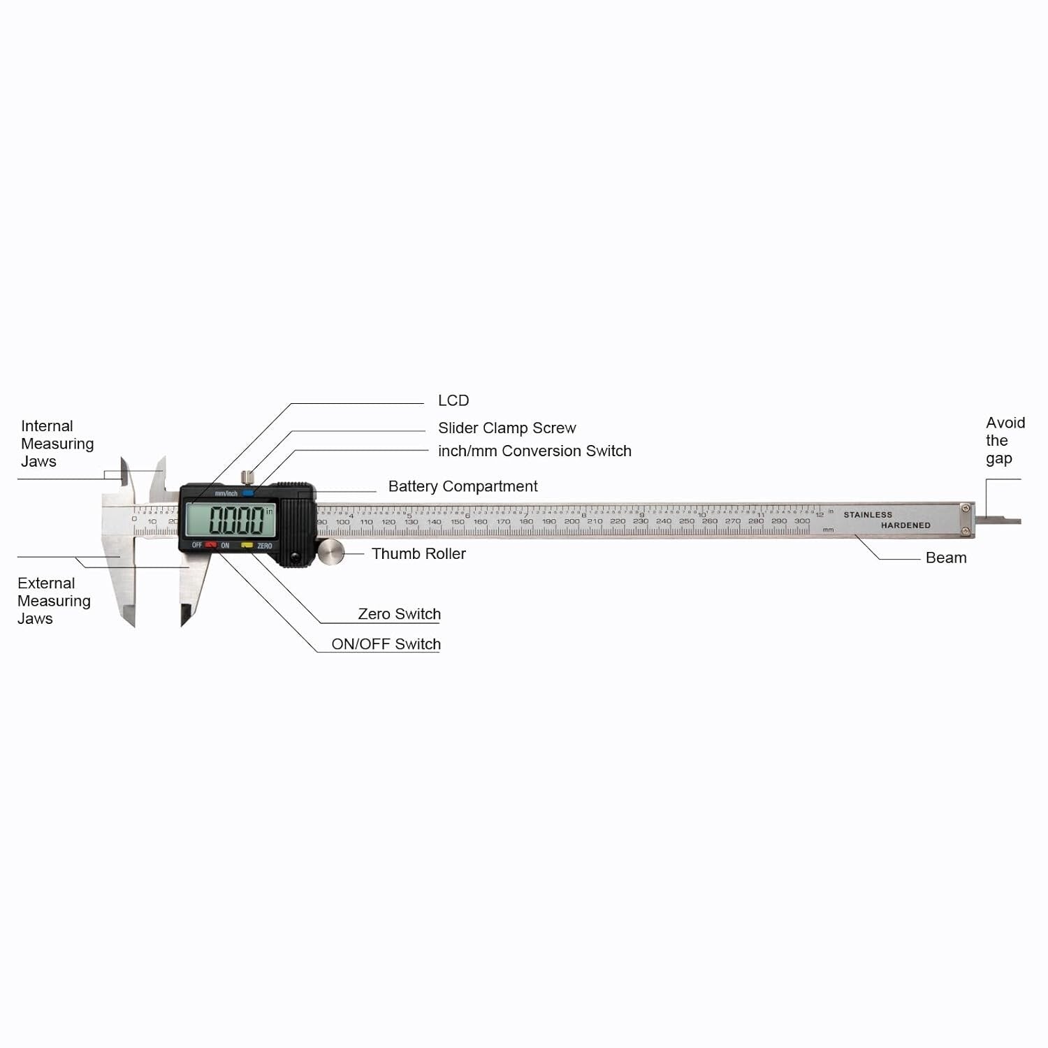 Stainless Steel Digital Caliper with Auto-Off Feature - 0-12" Measurement Range