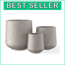 Load image into Gallery viewer, Set of 3 Lightweight Concrete Planters - 15.3" to 8.2" with Rubber Drainage Plug