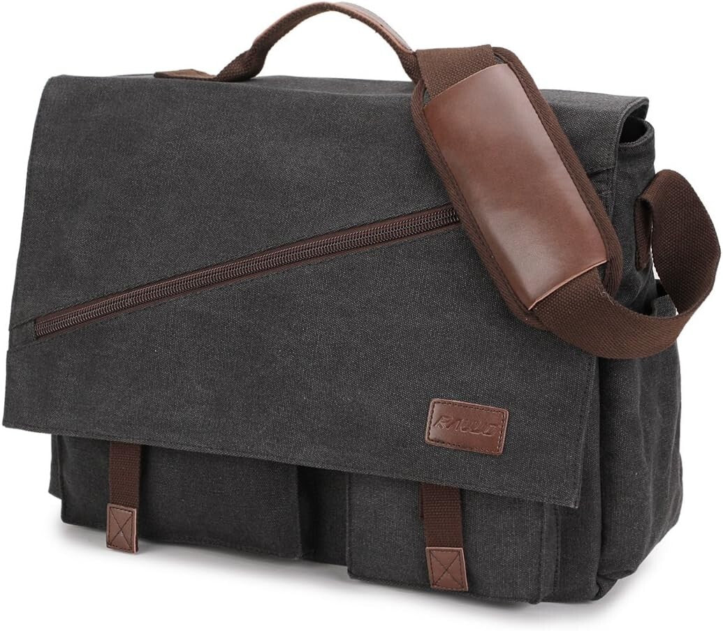 Elegant Cotton Canvas Messenger Bag with 14 Pockets - Ideal for Work & Travel