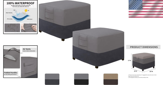 Premium Gray Outdoor Ottoman Covers - Waterproof & Scratch-Resistant 25"x25"x17"