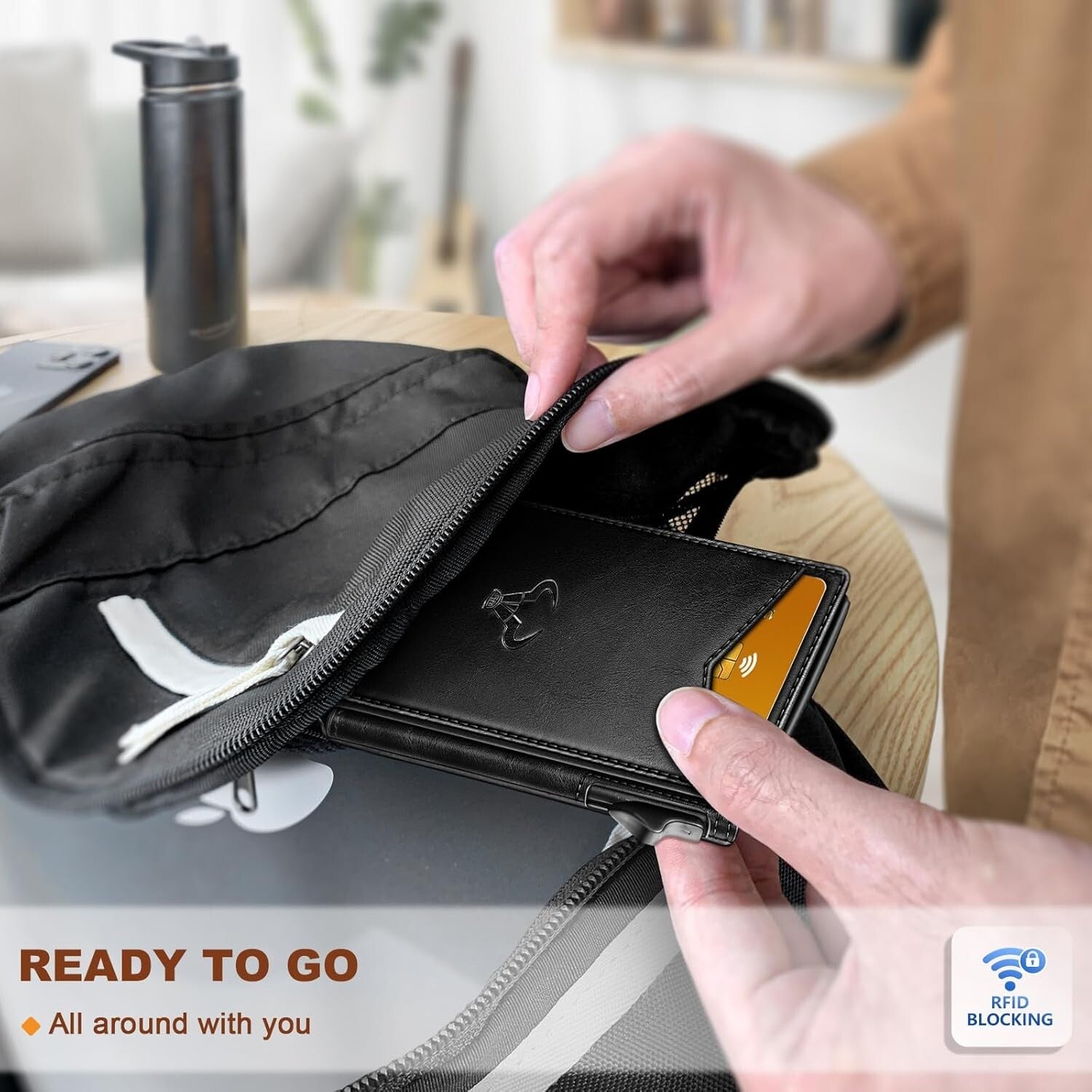 Functional Men's Wallet: Carbon Fiber Slim Wallet with Flipping Leather Case