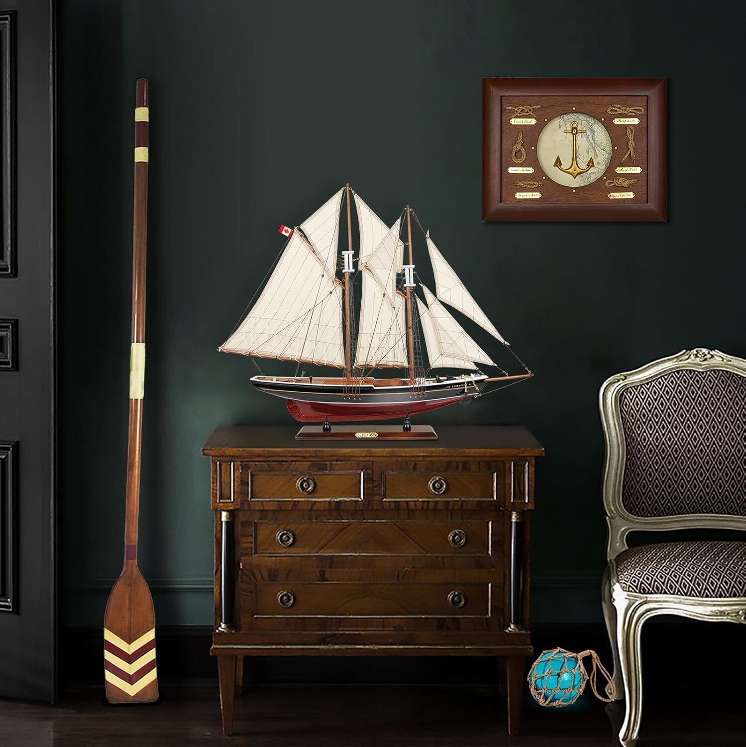 Authentic Bluenose Model Ship - Nautical Decor Piece with Hand-Stitched Sails