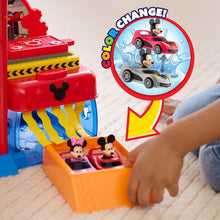 Load image into Gallery viewer, Imaginative Mickey Mouse Garage Playset with Color-Changing Vehicles &amp; Lift