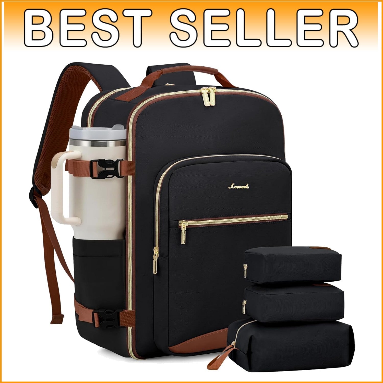 Waterproof Travel Backpack for Men & Women with 3 Packing Cubes - 40L Size