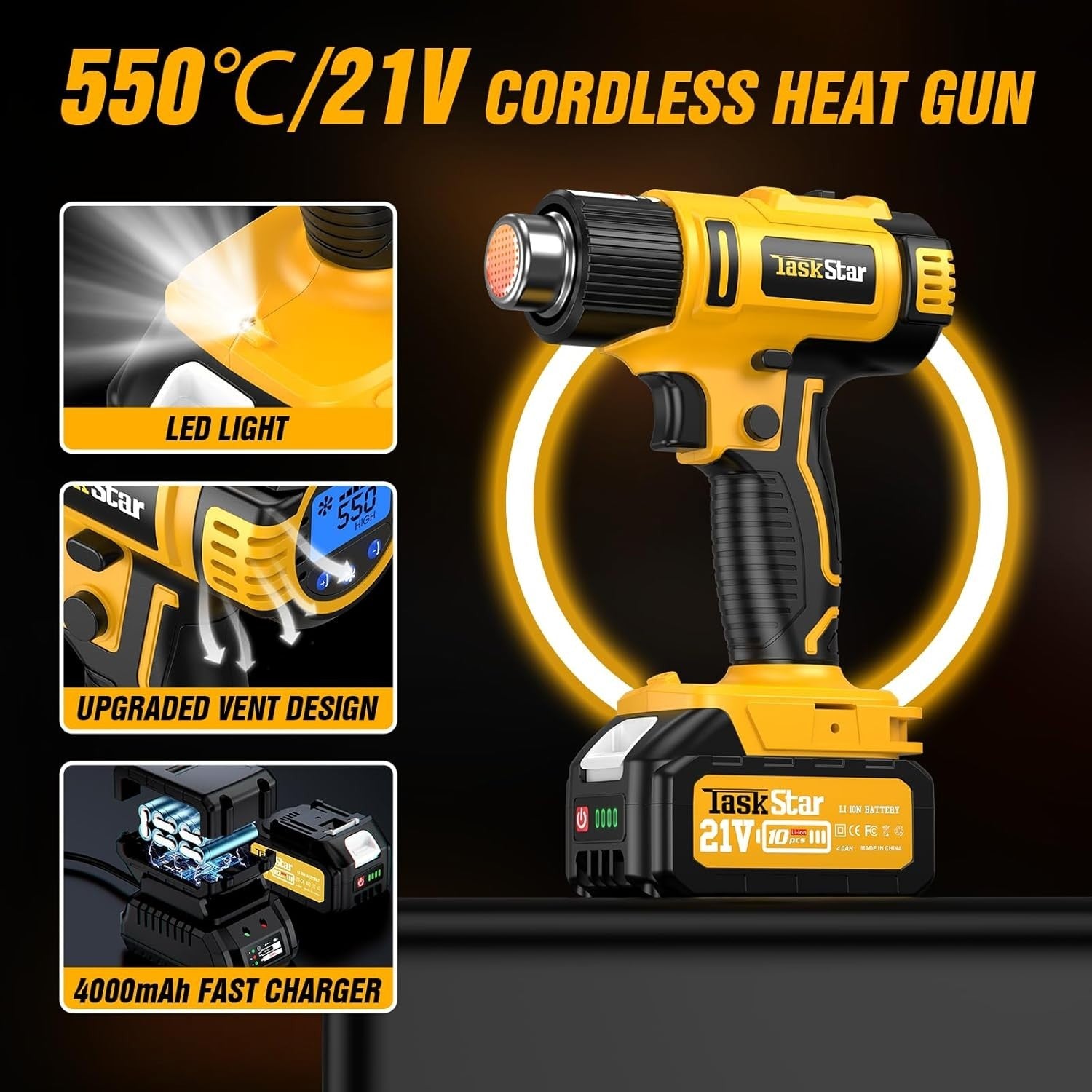Efficient Cordless Heat Gun with Non-Slip Grip & 6 Nozzles for Every Project