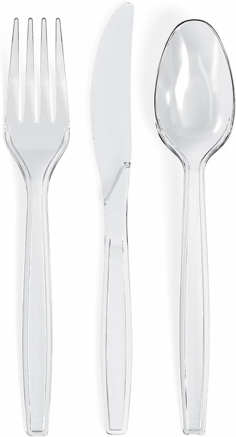 600-Piece Heavy-Duty Plastic Silverware Set for 200 Guests - Elegant Disposab...