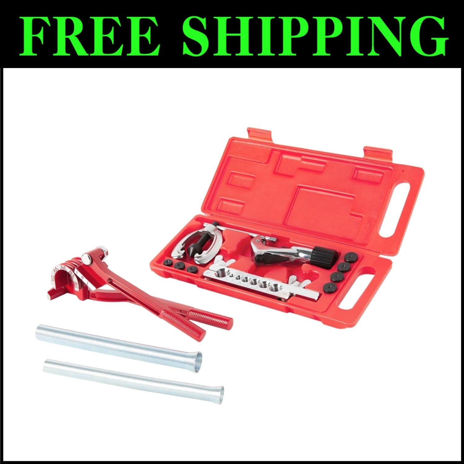 All-in-One Double Flaring Tool and Tube Bender Kit with 7 Adapters for Precision