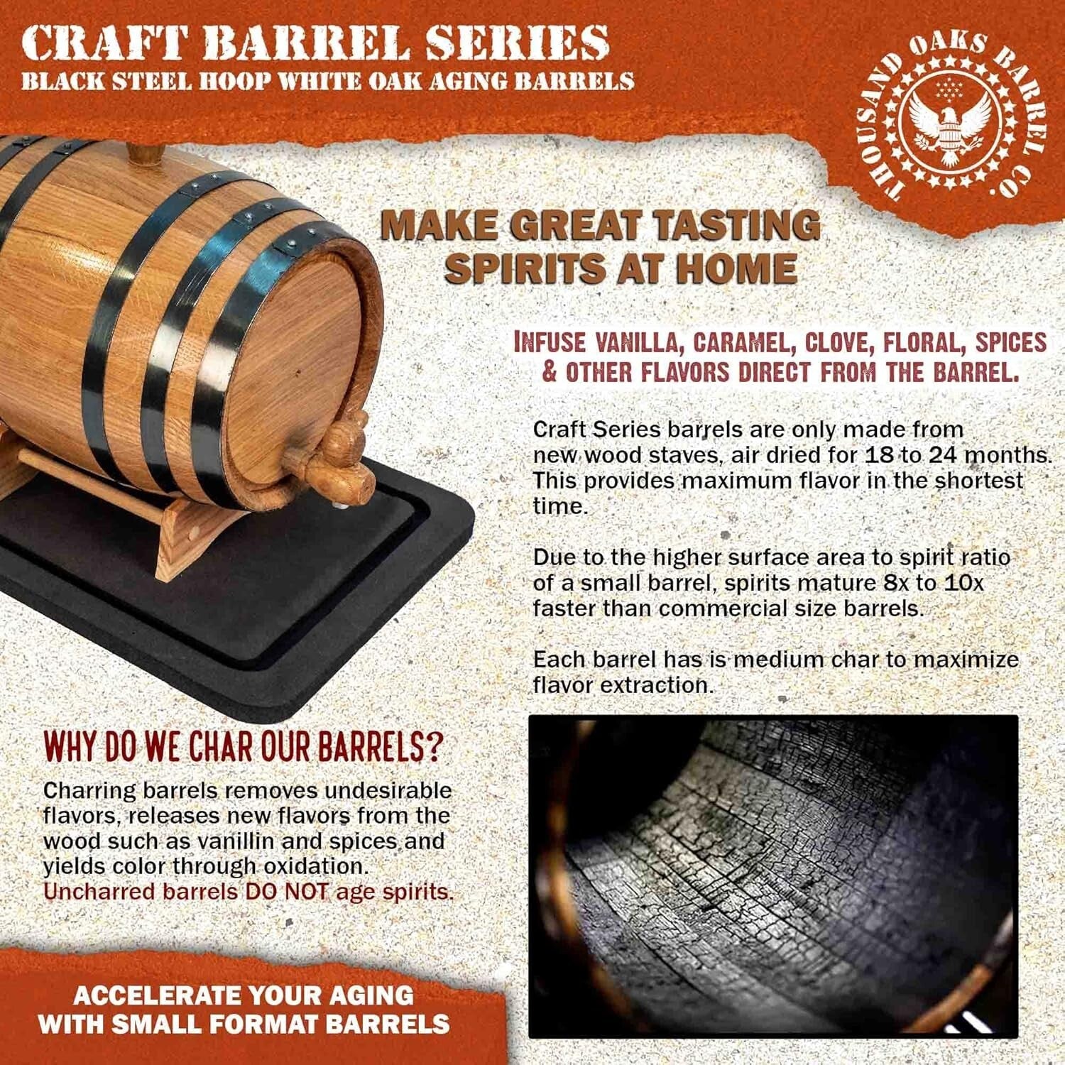Handcrafted 2 Liter Oak Barrel & Stand for Quick Aging Cocktails & Spirits