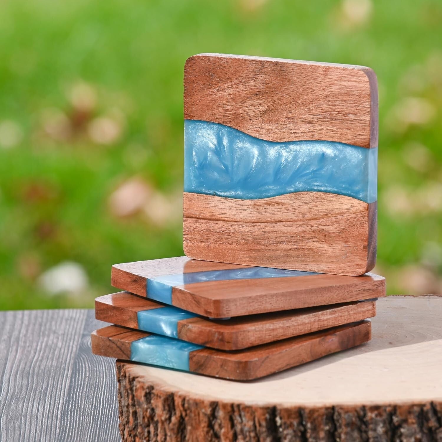 Eco-Friendly Wooden Drink Coasters with Optional Non-Slip Feet - Gift-Ready
