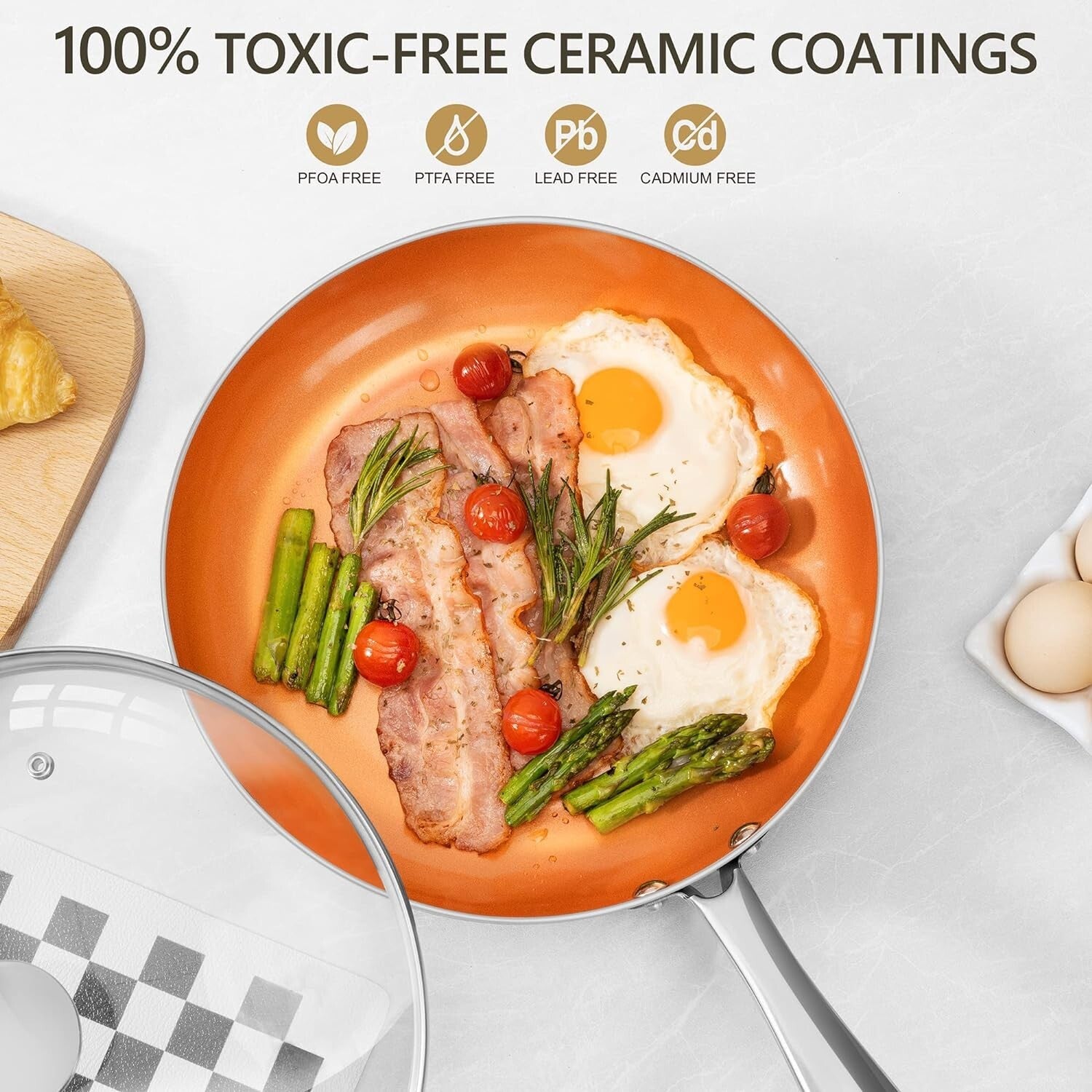 Ceramic Coated Copper Frying Pans Set (8" & 10") - Effortless Cooking Experience
