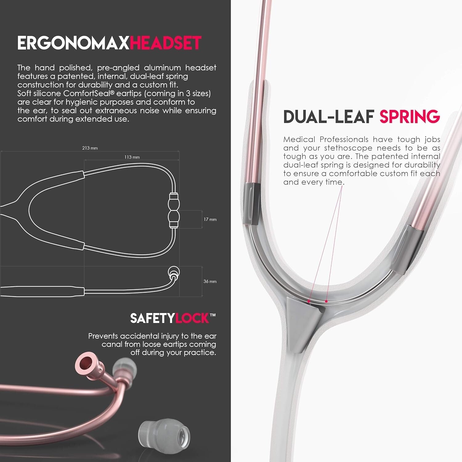 Acoustica Lightweight Dual Head Stethoscope - Rosegold Matte - Doctors & Nurses