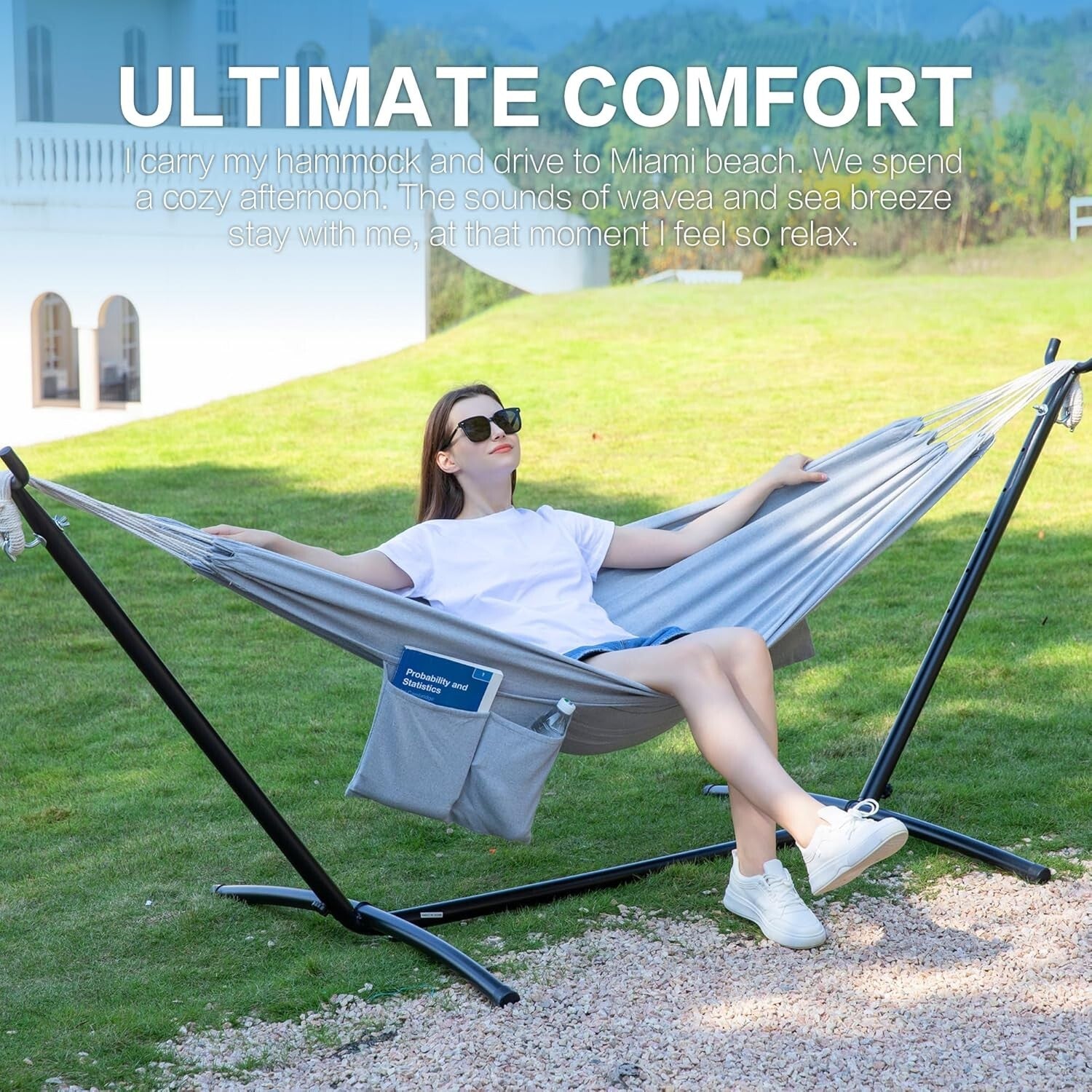 Space-Saving Double Hammock with Easy-Care Steel Stand - Portable & Stylish