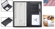 Load image into Gallery viewer, Luxury Italian Leather Checkbook Cover &amp; Card Holder - Pebbled Black Elegance