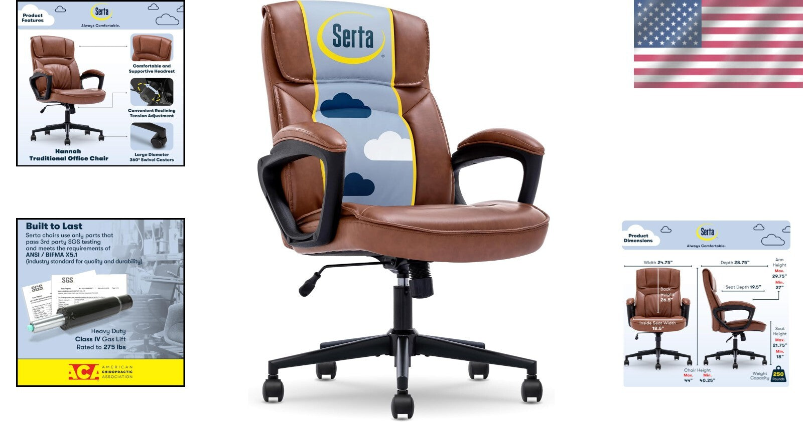 Cognac Bonded Leather Executive Desk Chair with Easy Assembly - 275 lbs Capacity