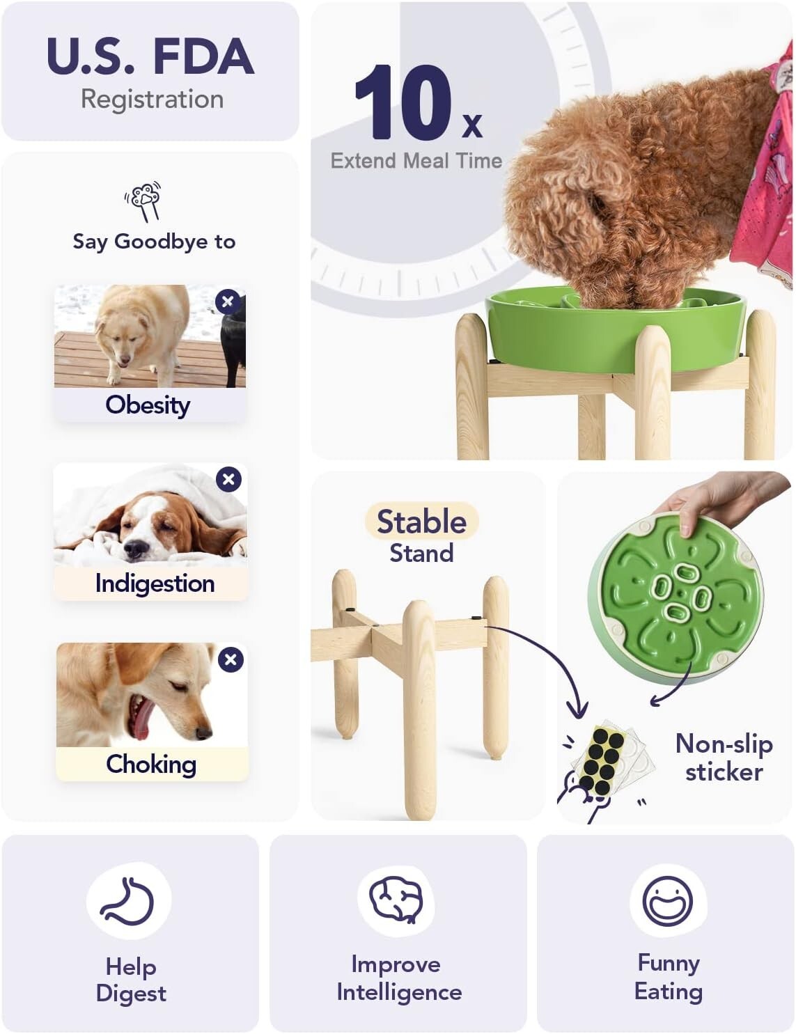 Elevated Ceramic Dog Bowls - Non-Slip Clover Green Dishes for Healthy Feeding