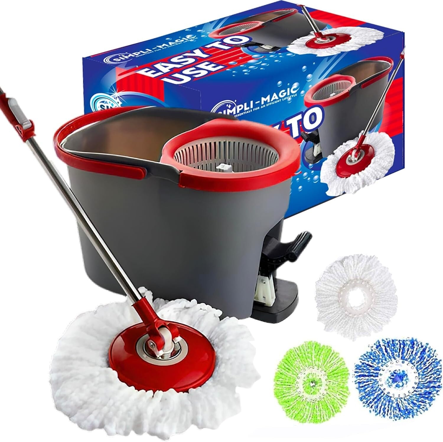 Ultimate Spin Mop Cleaning System - 3 Microfiber Heads & Easy Use for All Floors