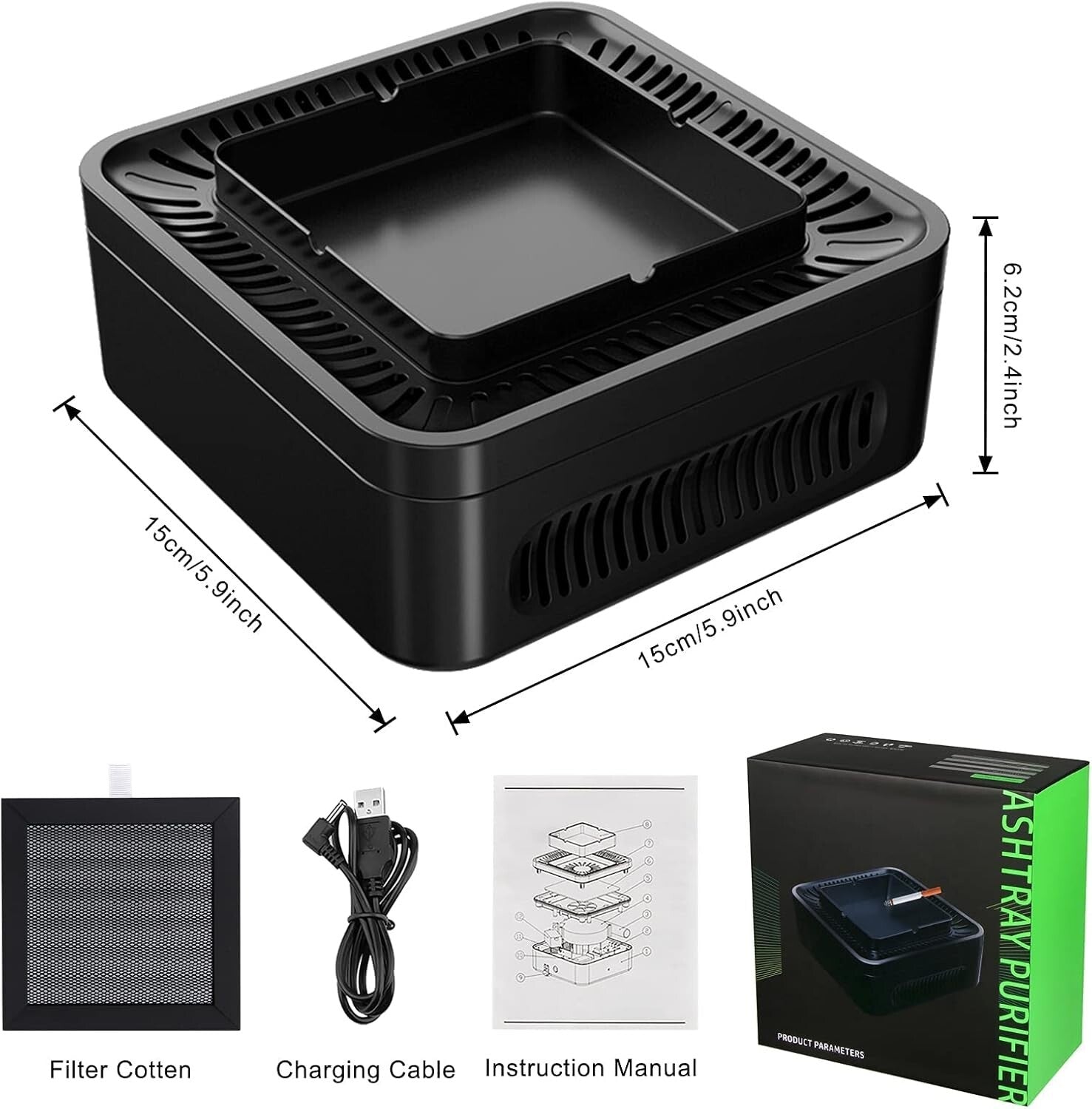 High-Performance Smokeless Ashtray with 4-Groove Design - Ideal for Home and Car