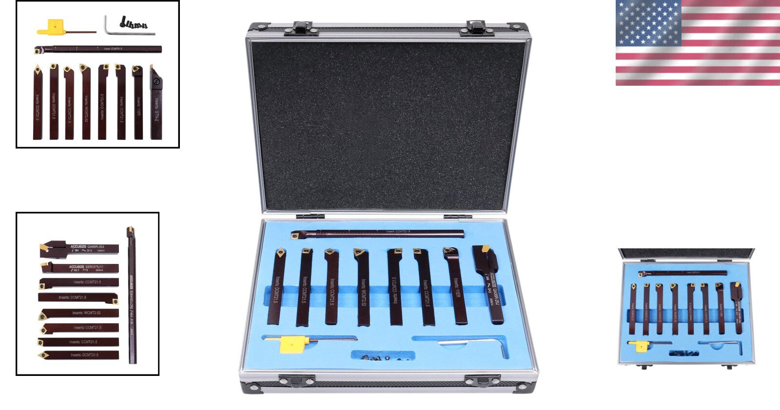 9-Piece Indexable Carbide Turning Tool Set with Boring Bar - Precision Machining