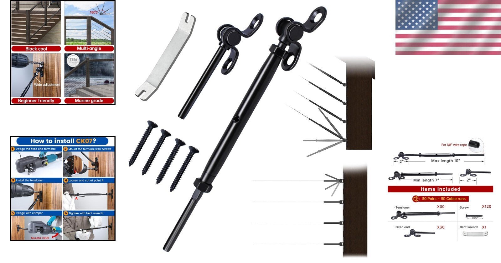 Multi-Angle 1/8" Cable Railing Hardware Kit - Stainless Steel Adjustable System