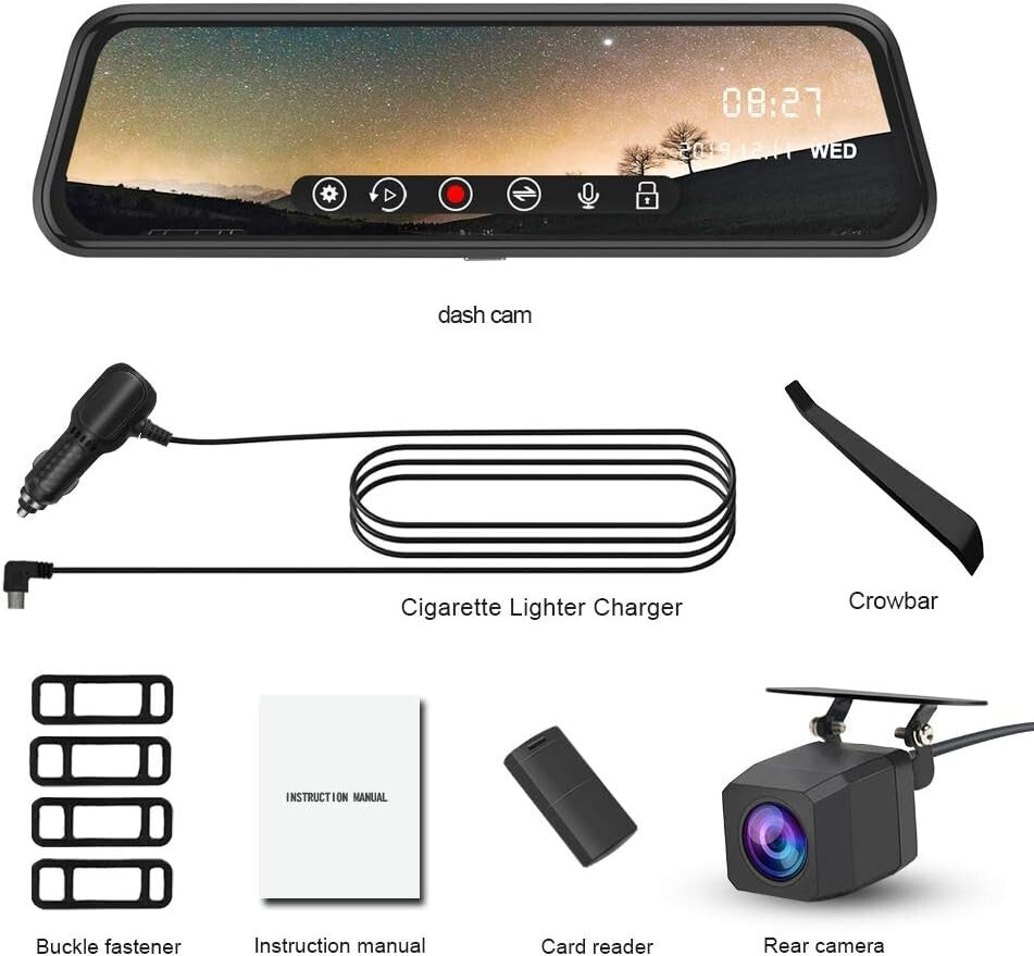 10-Inch Full HD Touchscreen Mirror Dash Cam - Waterproof Dual Lens with G-Sensor