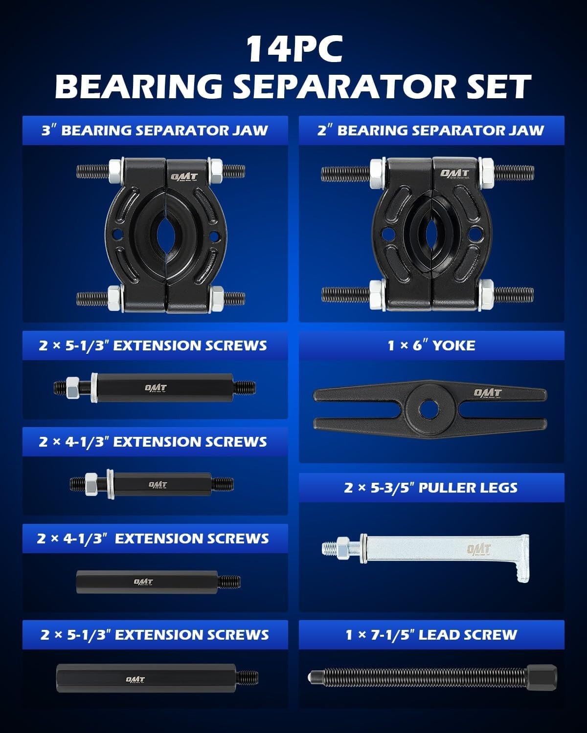 Premium 5 Ton Capacity Bearing Puller Kit - Includes 2" & 3" Separator Jaws