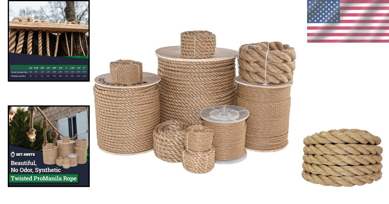 Strong 1.5" x 50ft Twisted Polypro Rope - Tan, Perfect for Tug-o'-War & Projects