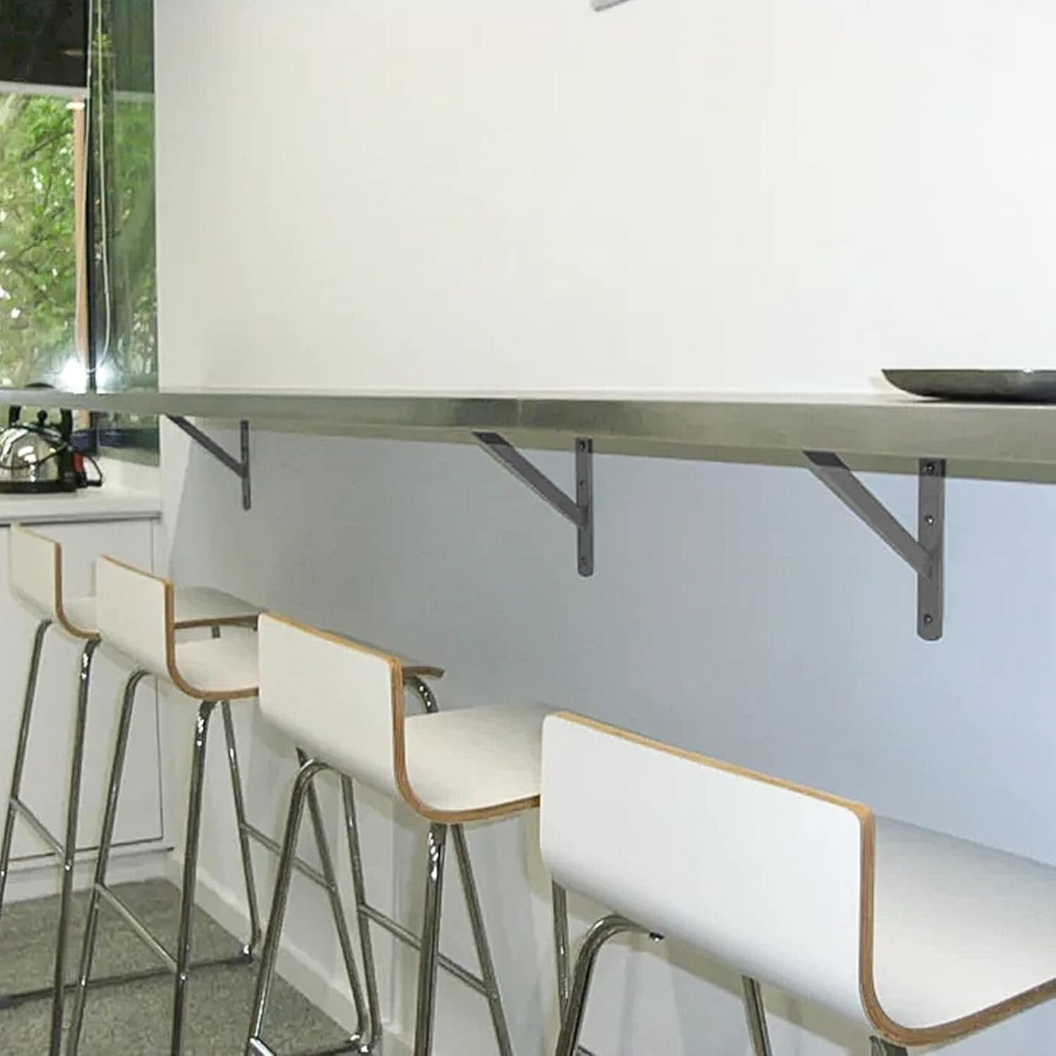 Brushed Finish Heavy-Duty Shelf Support Brackets - 18" Corner L Bracket, 2 Pack