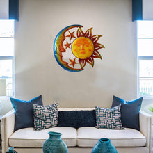 Load image into Gallery viewer, Vibrant 30" Sun Sculpture with Moon &amp; Stars - Perfect for Garden &amp; Patio