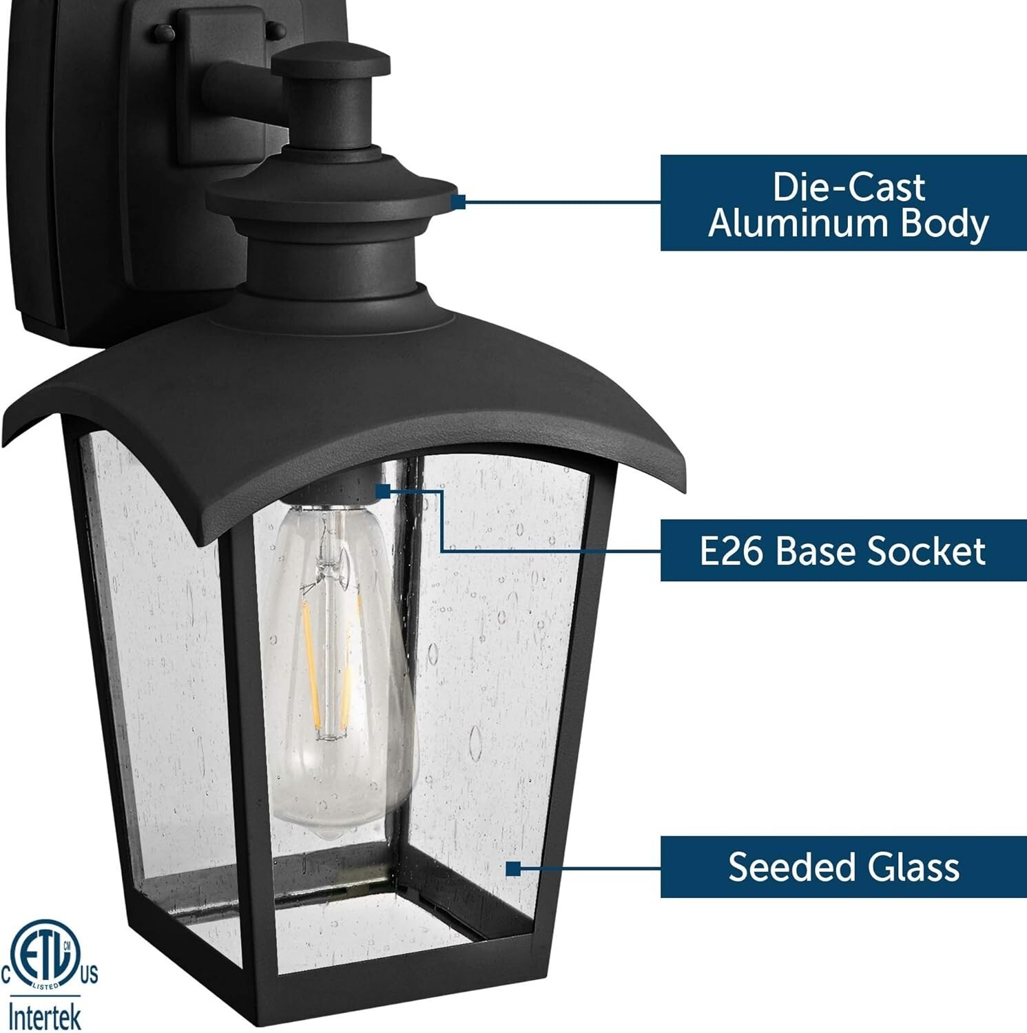 Elegant 1-Light Black Wall Sconce with Seeded Glass and Integrated GFCI Outlet