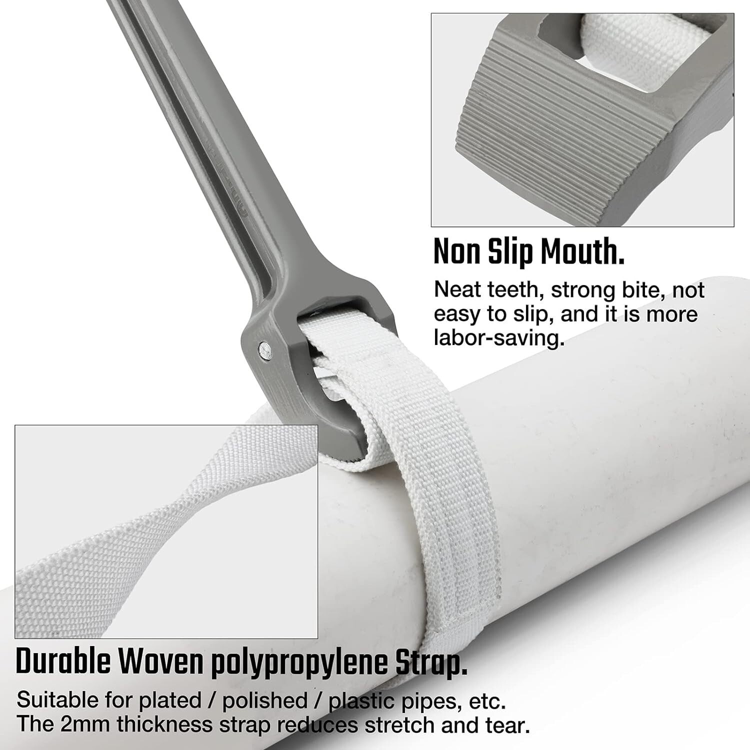 18-Inch Adjustable Nylon Strap Wrench with Aluminum Handle for Versatile Use