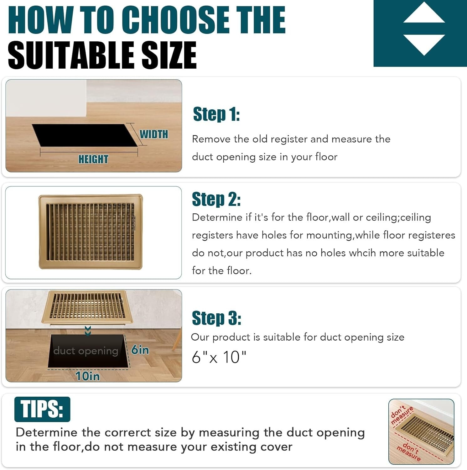 Classic Brown Floor Register 6x10 - Durable Adjustable Grille for Home & Office