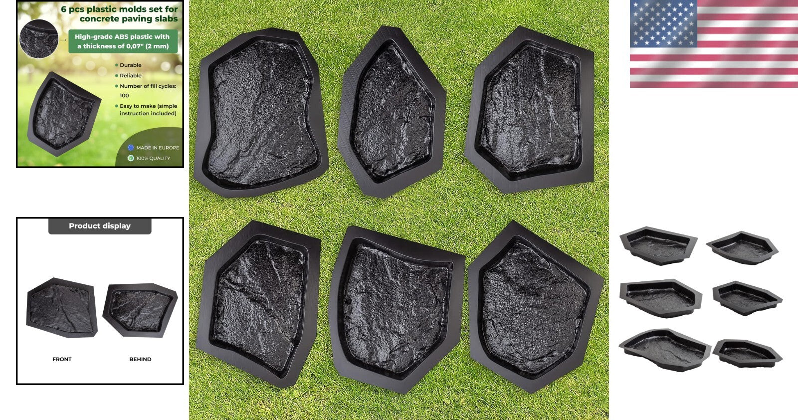 6 Pack Reusable Concrete Molds for Stunning Flagstone Pathway Designs