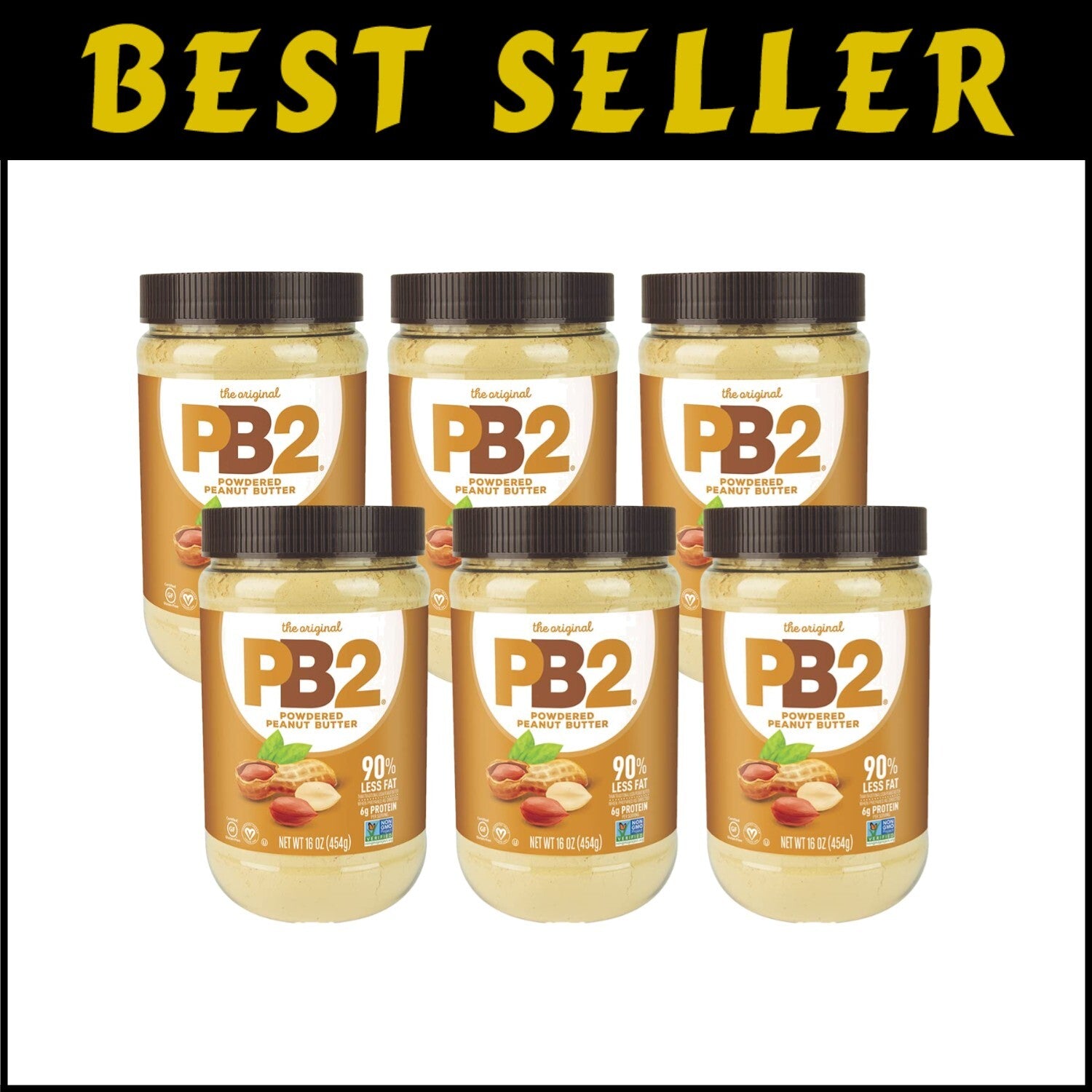 6-Pack Powdered Peanut Butter, 16 oz Jars - Deliciously Low-Calorie & Natural