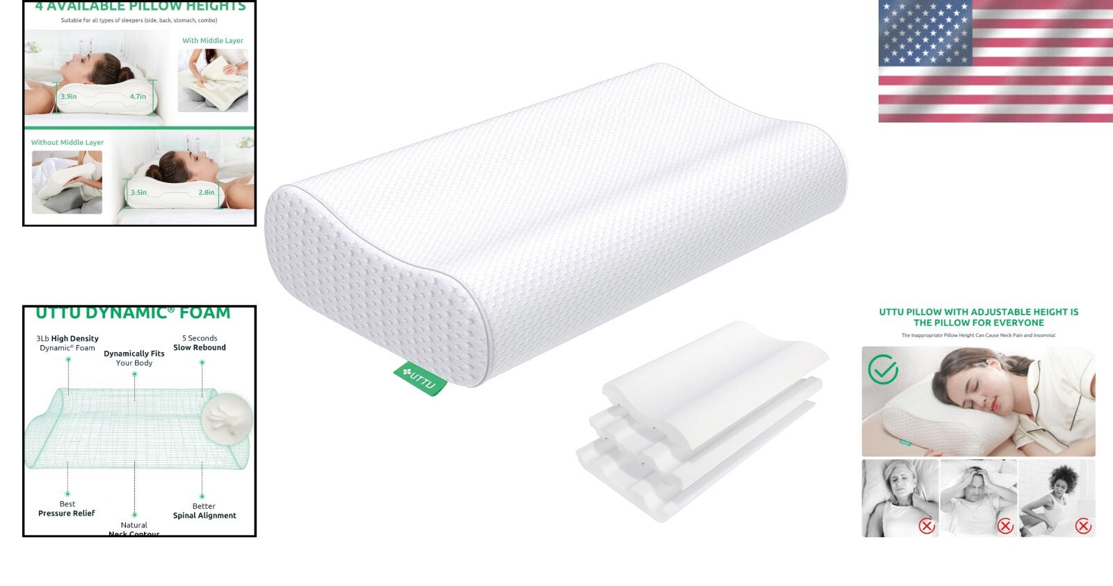 Adjustable Memory Foam Cervical Pillow for Neck Pain Relief - 15.7" Travel Size