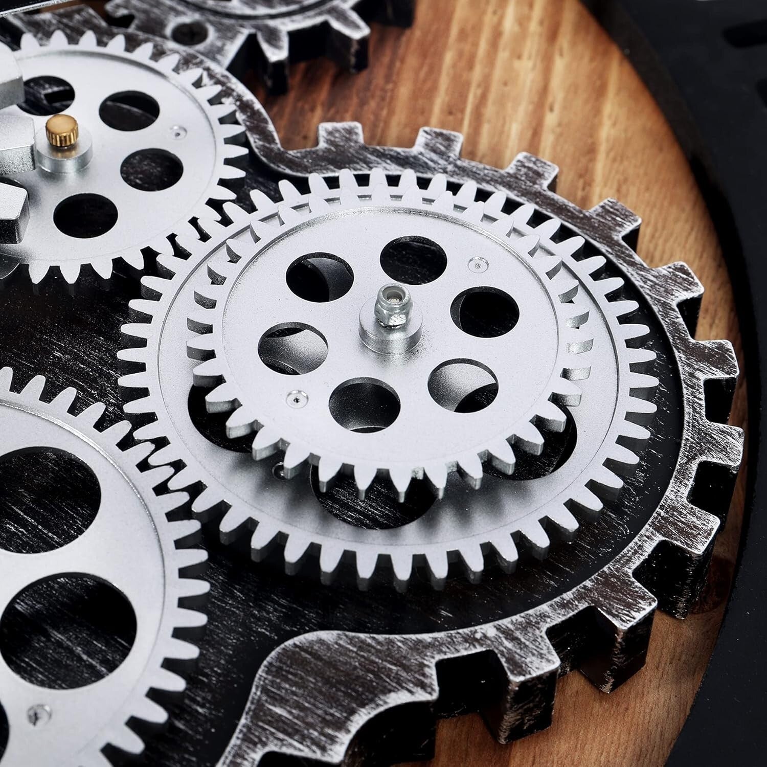 Rustic 23-Inch Wall Clock with Real Gears and Roman Numerals for Kitchen