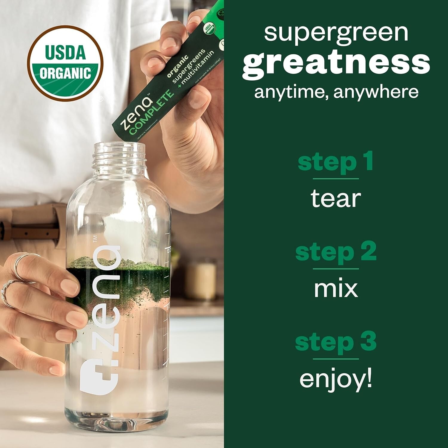 Zena Organic Super Greens Powder - 90+ Vitamins & Fiber, Watermelon Citrus Flav