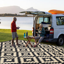 Load image into Gallery viewer, Durable 6'x9' Reversible Outdoor Rug - Stylish Black &amp; Beige for Summer Picnics