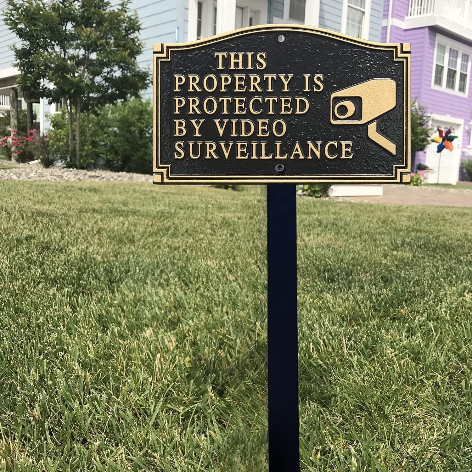 Durable 375 mil Aluminum Garden Sign: Video Surveillance Notice with Lawn Stake