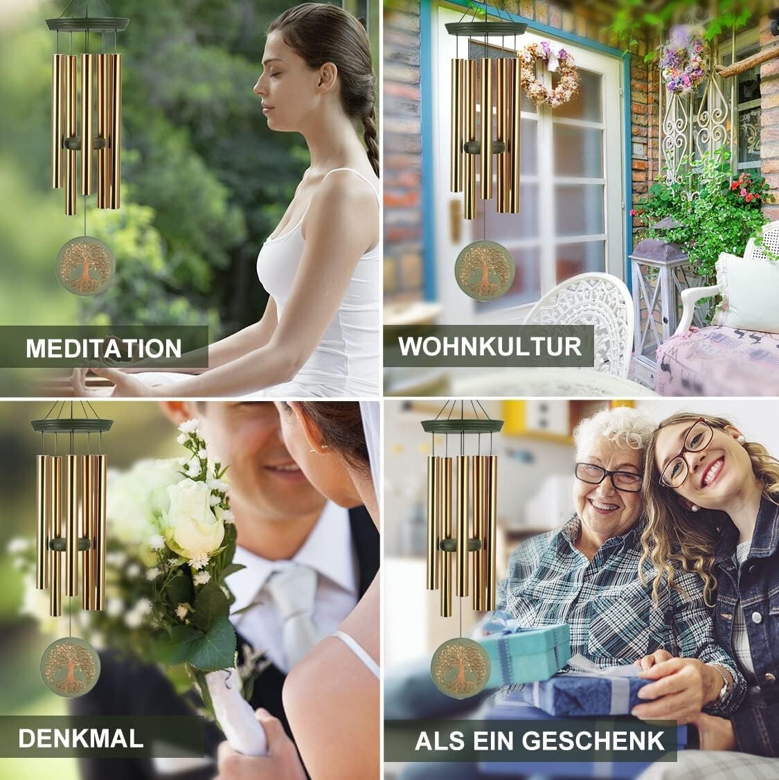 Personalized 36-Inch Outdoor Wind Chimes with Adjustable Sound & Tree Design