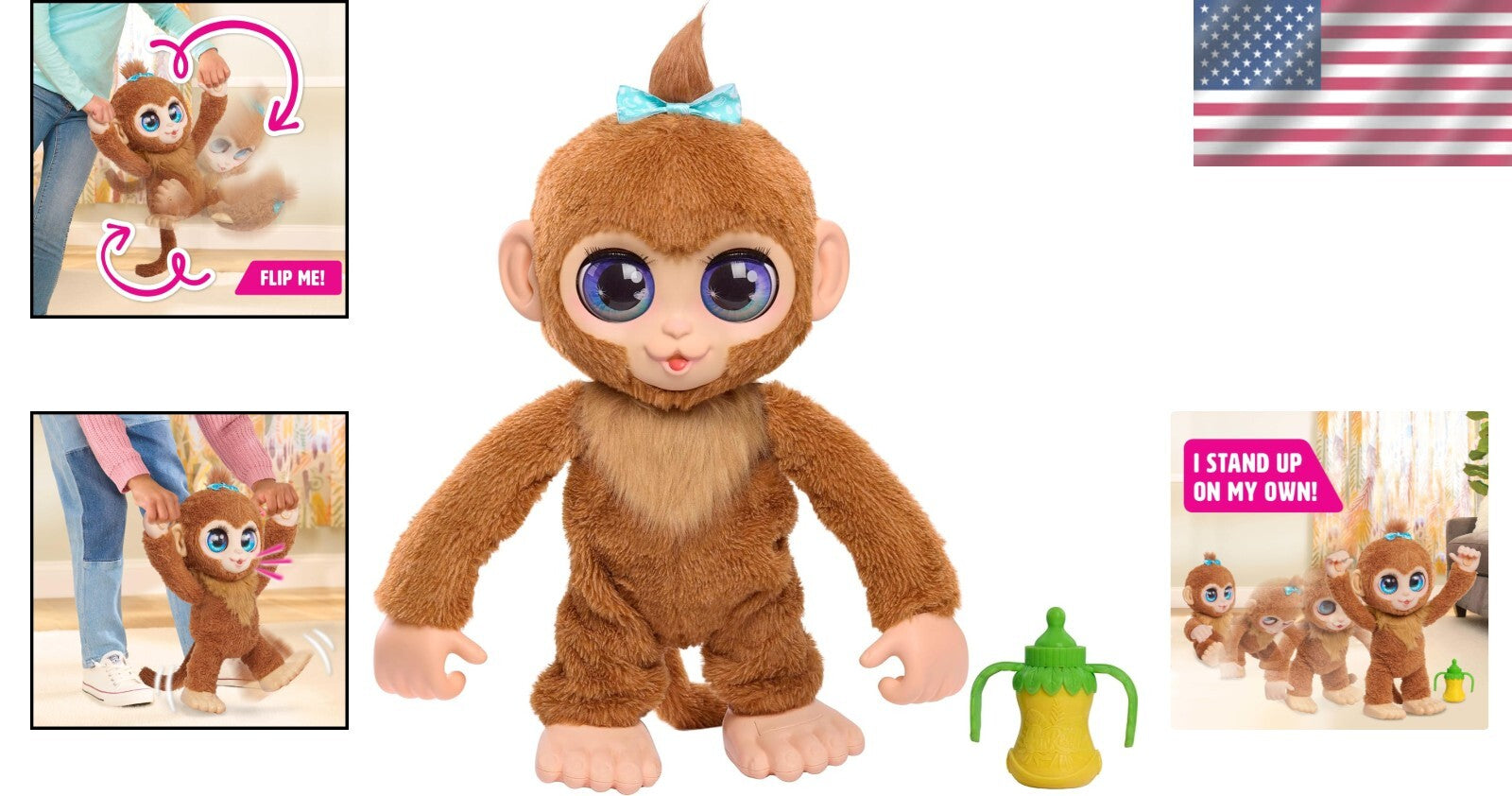 flipping furReal Peanut Monkey - 15-inch Interactive Plush for Imaginative Play