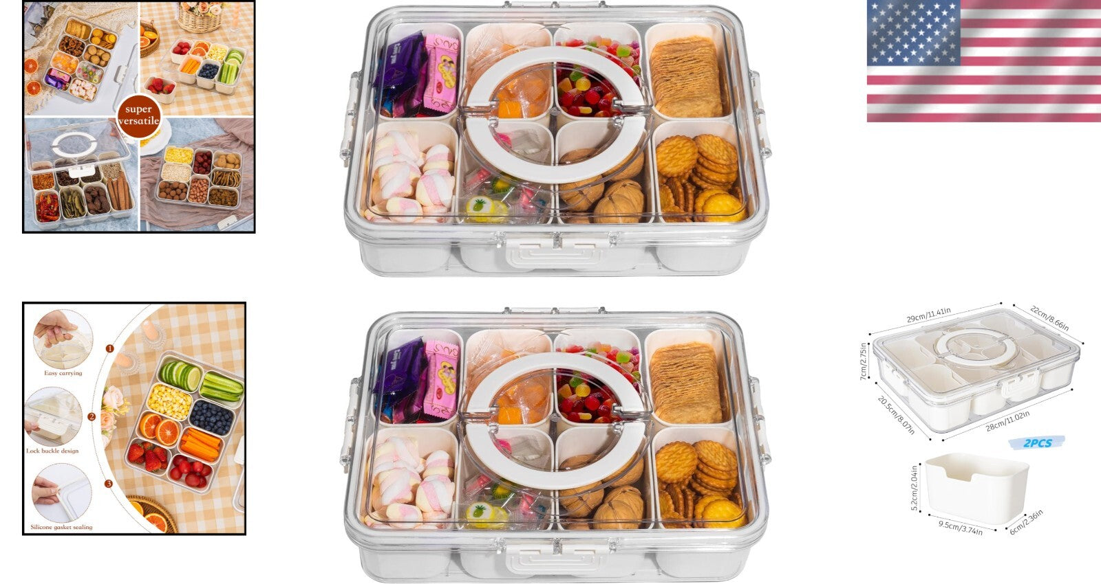 BPA-Free Portable Snack Serving Tray with Lid - Perfect for Picnics & Travel