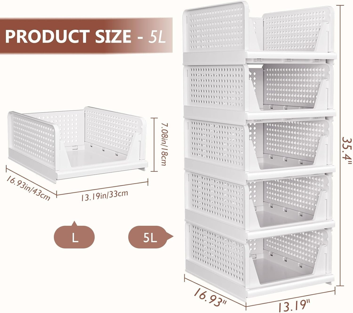 5 Pack Stackable Closet Organizers - Multi-Functional Storage Bins for Any Room